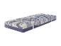Jednolůžková matrace Sealy s modrobílým vlnovým designem a modrou základnou.