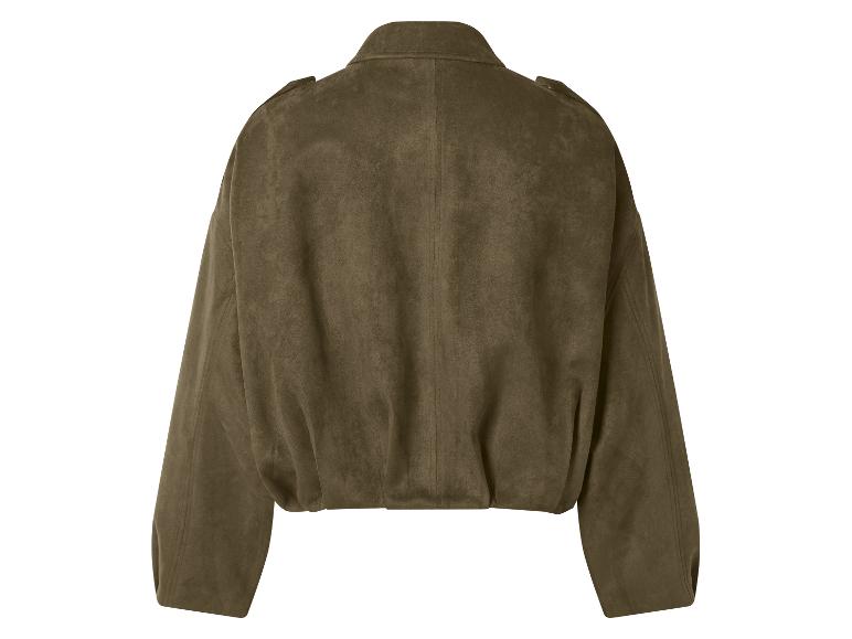 Dámská khaki semišová bomber bunda, zadní pohled.