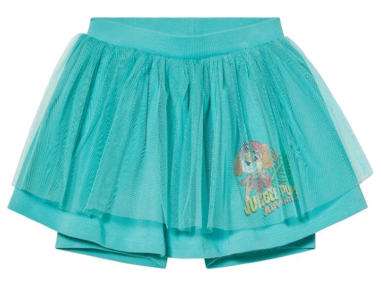 Tyrkysové šortky s tylovou sukní pro holčičku, motiv Paw Patrol.