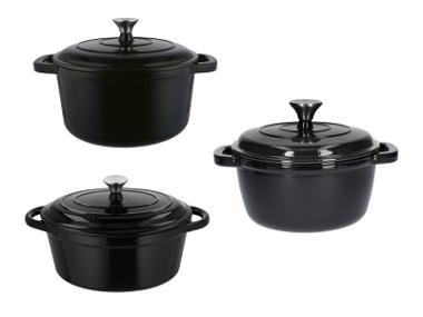 Sada litinových hrnců, Ø 22 cm, Ø 28 cm a litinového pekáče, 29 cm / 4,7 l, černá, 3dílná
