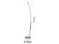 Zakřivená LED stojací lampa, vysoká 148 cm, s podstavcem o průměru 25 cm.