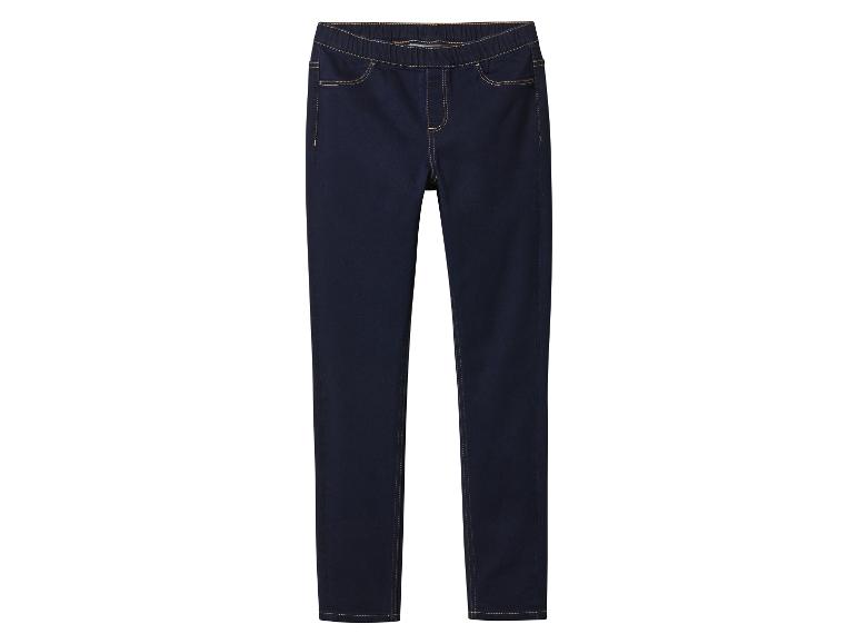 Tmavě modré skinny džíny s elastickým pasem a kontrastním prošíváním.