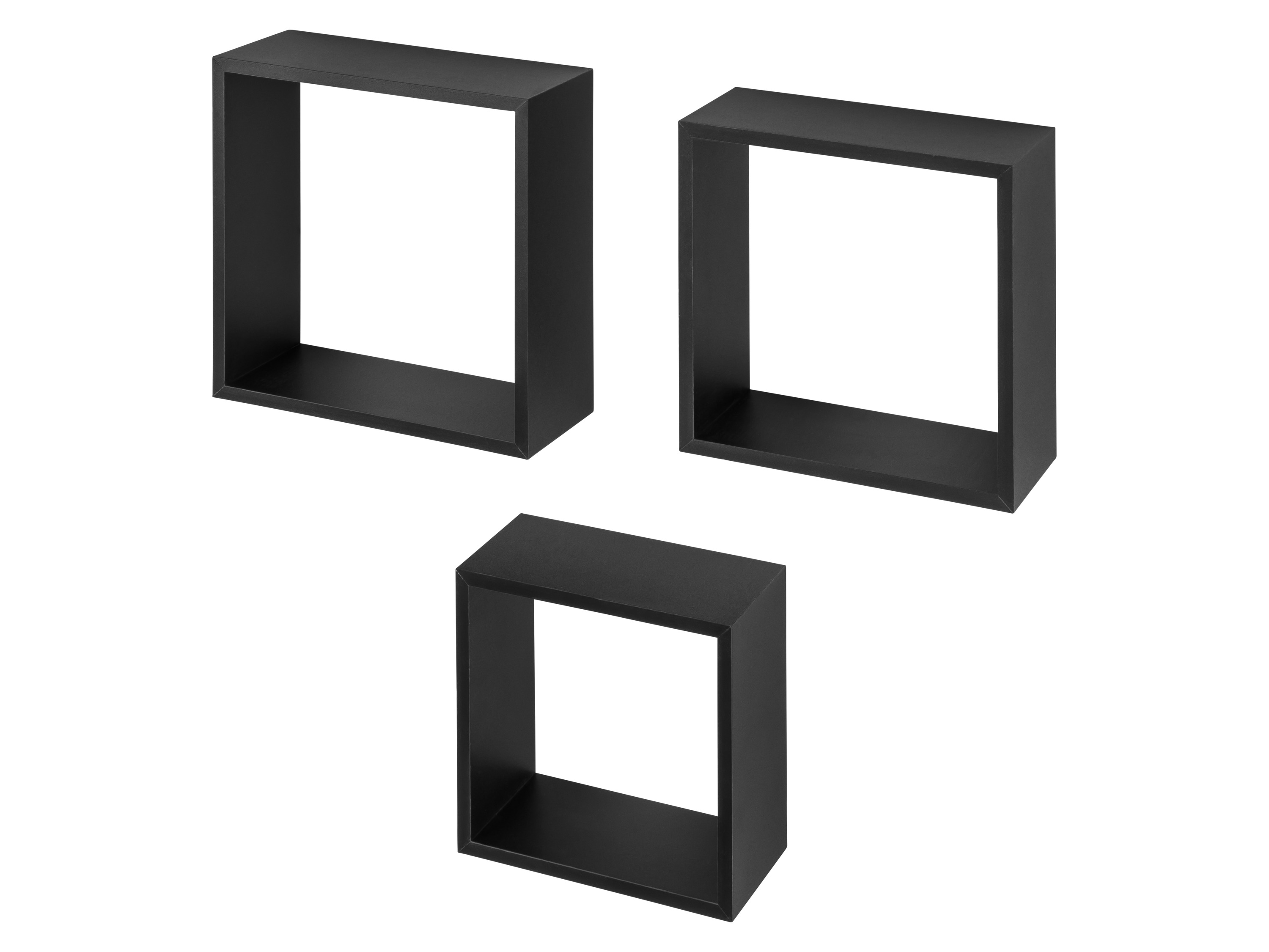Livarno® Sada nástěnných poliček, 3dílná (Sada 3 policových kostek 30 x 30 cm, černá)