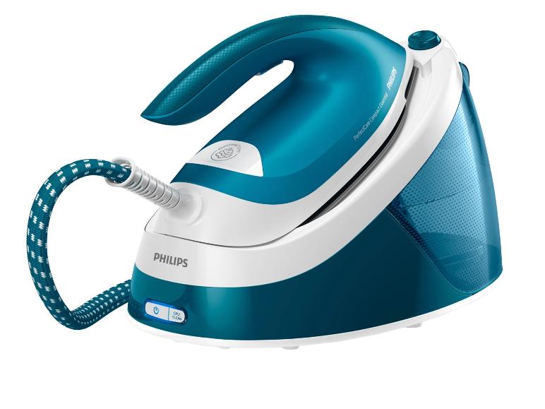 Modrý parní žehlička Philips PerfectCare Compact Essential.