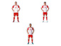 Tři mužské figurky v fotbalových dresech Bayernu Mnichov s logem Adidas.