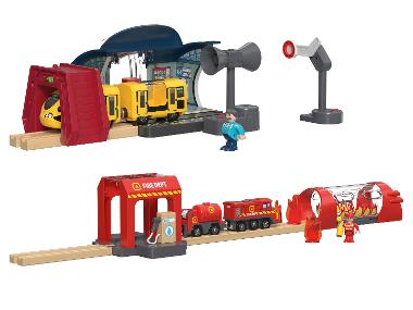 lupilu® Dřevěná železnice Nádraží / Hasiči