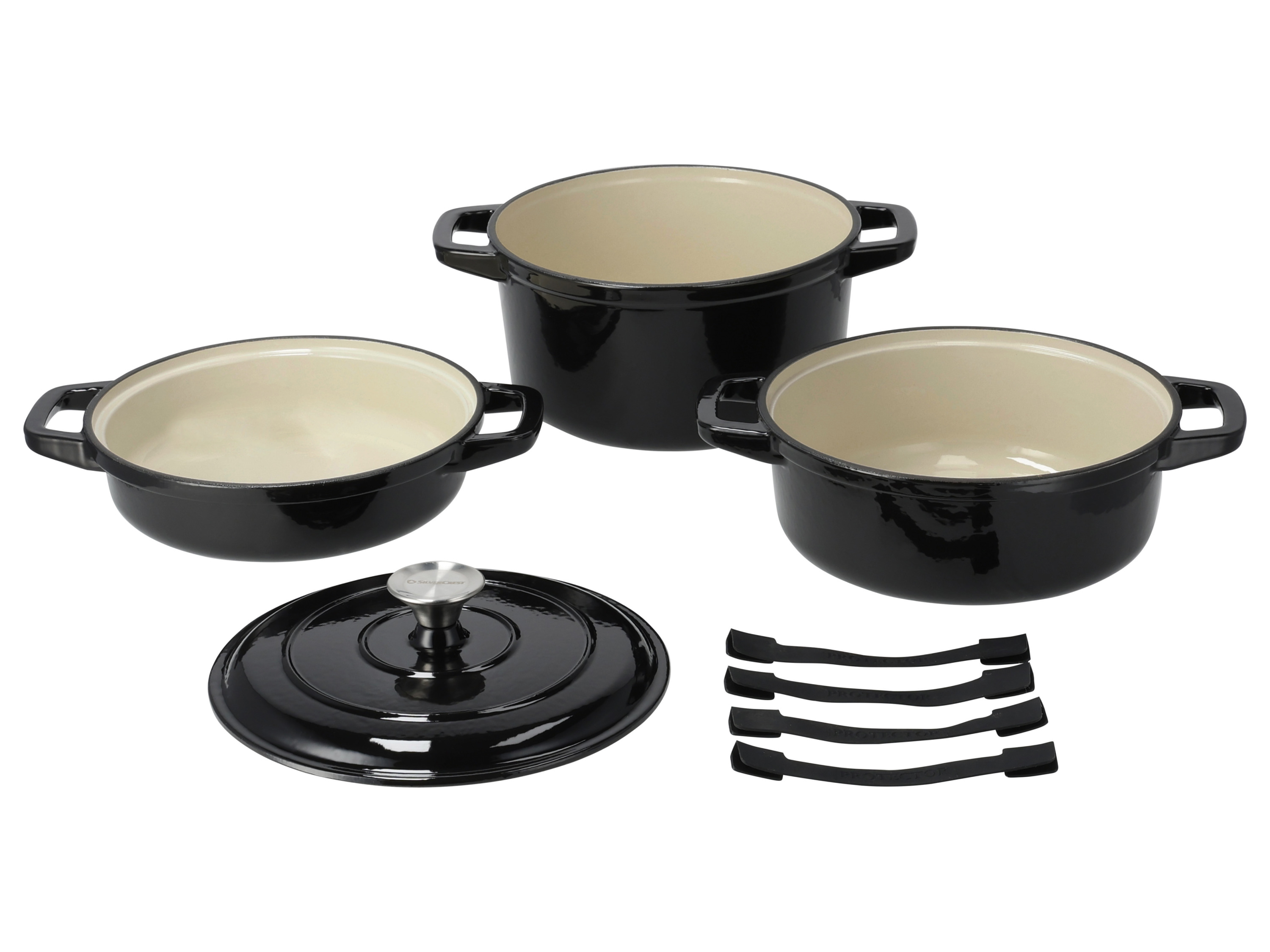 Silvercrest® Sada litinových hrnců, 3dílná (černá)