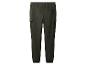 Tmavě zelené cargo kalhoty s elastickým pasem a manžetami na kotnících