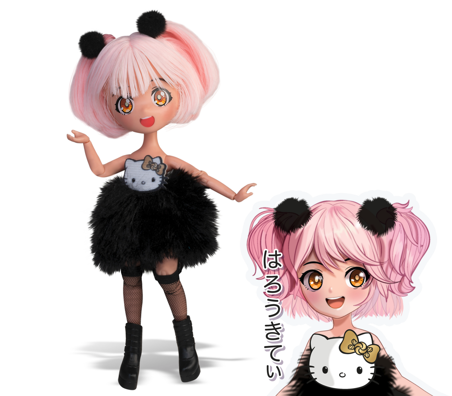 Hello Kitty Manga panenka, 19 cm (Golden Diva – růžové vlasy)