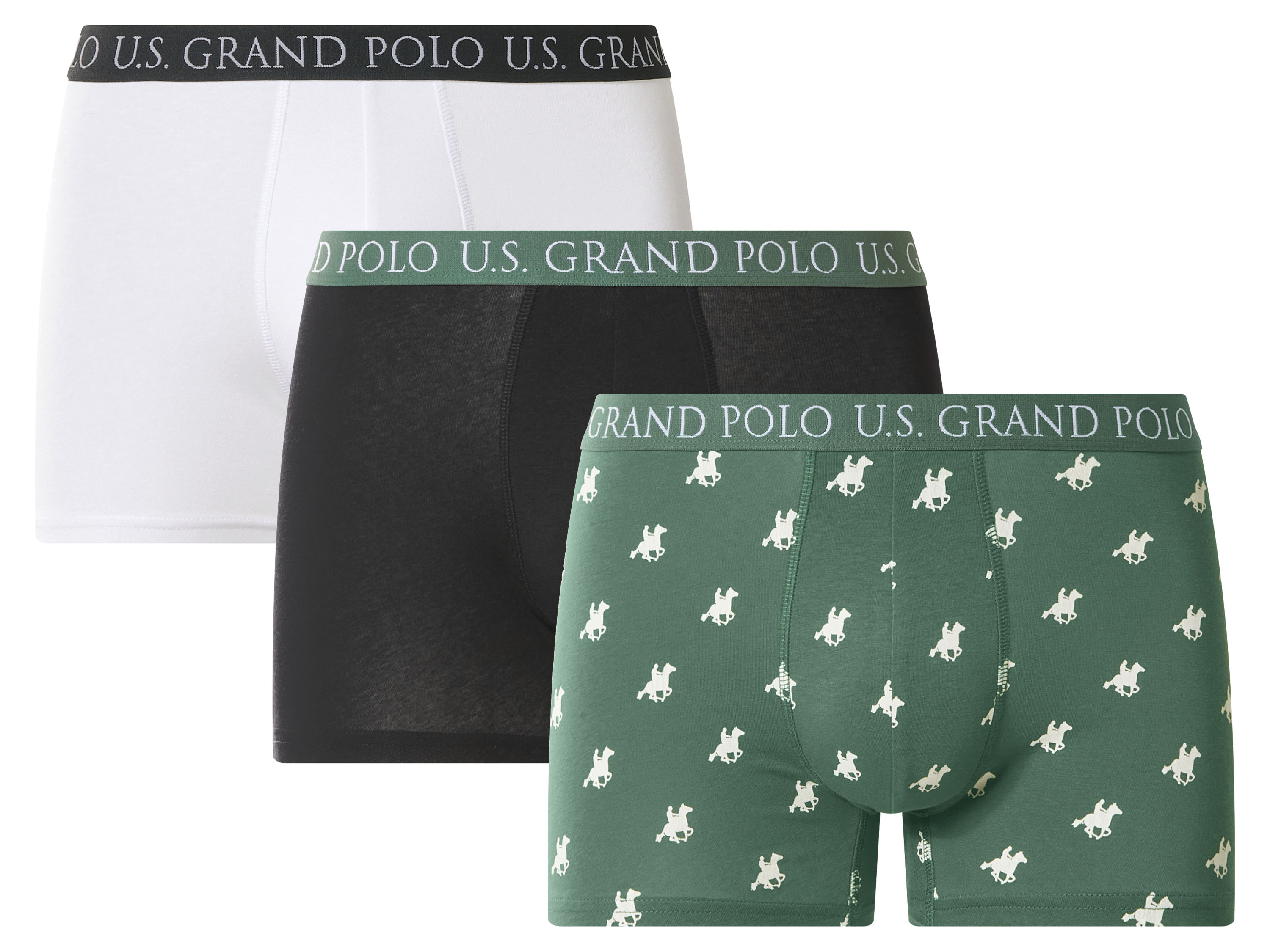 Esmara MEN U.s. Grand Polo Pánské boxerky, 3 kusy (zelená/černá/bílá, 7/Xl)