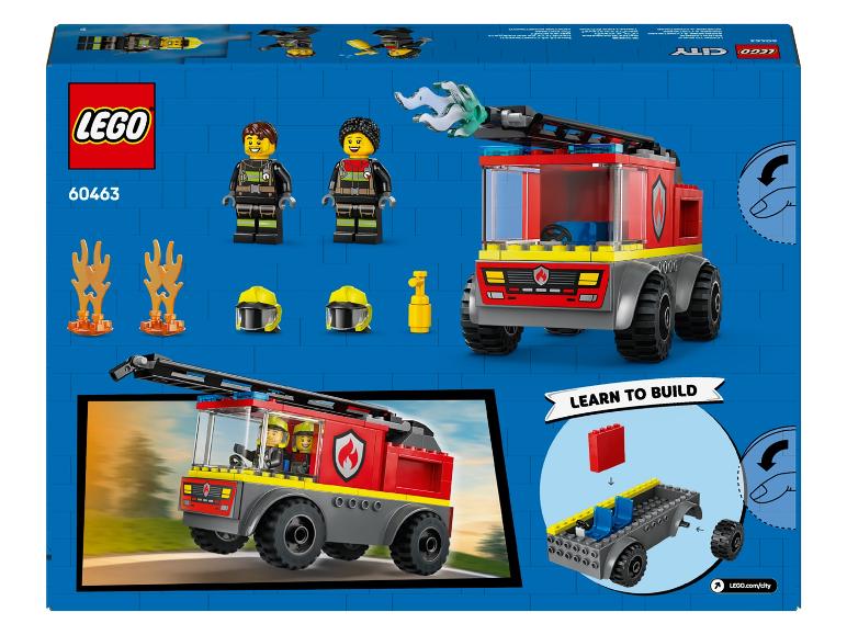 LEGO City Hasičské auto (60463) se dvěma minifigurkami, hasičskými doplňky a návodem na stavbu.