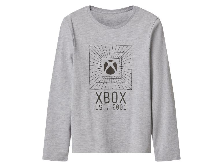 Šedé tričko s dlouhým rukávem s logem Xbox a nápisem „XBOX EST. 2001“.