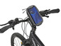 Černý bicykl s držákem telefonu Crivit na řídítkách.