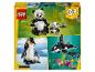 LEGO Creator 3-v-1 krabice s pandami, tučňáky a kosatkami.