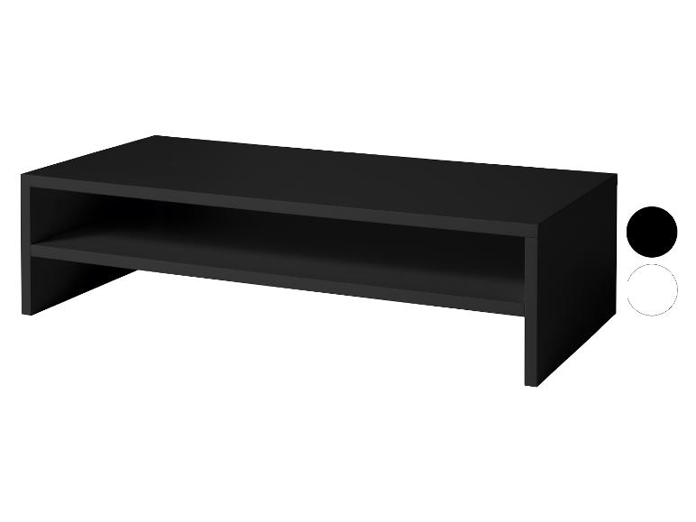 Černý TV stolek se dvěma policemi.