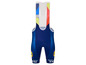 Modré cyklistické kalhoty s kšandami Santini s logem Trek a Lidl.