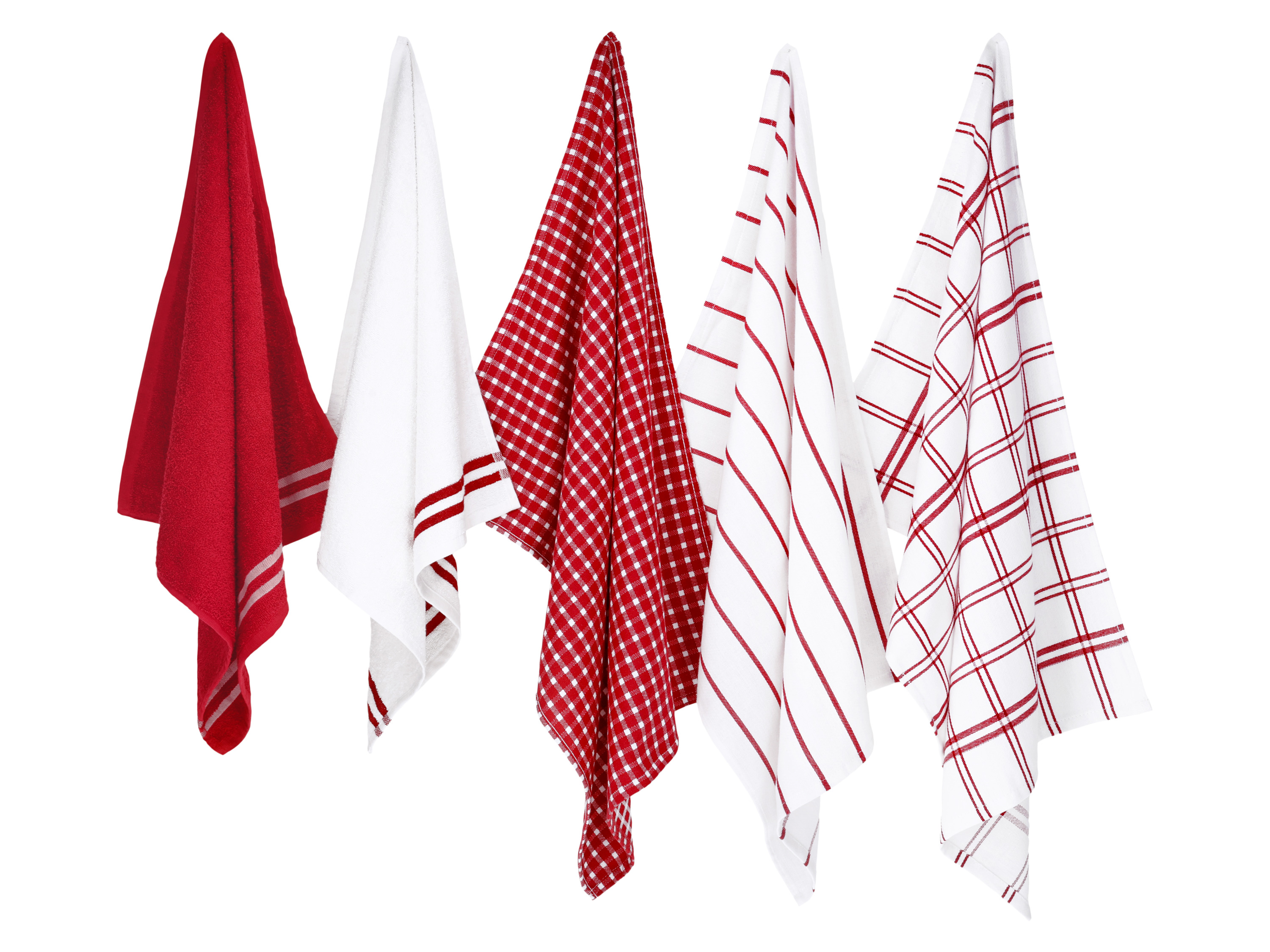 W5 Sada kuchyňských utěrek a ručníků, 100 % bavlna, 5dílná (červená/šedá)