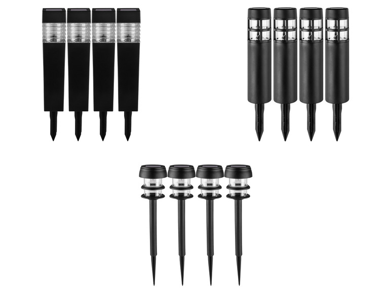 Tři sady černých solárních světel do zahrady.