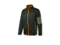 Tmavě zelená mikina na zip s oranžovými detaily.
