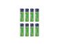 Osm zelených a modrých dobíjecích AA baterií TRONIC, 2500 mAh, uspořádaných ve dvou řadách.