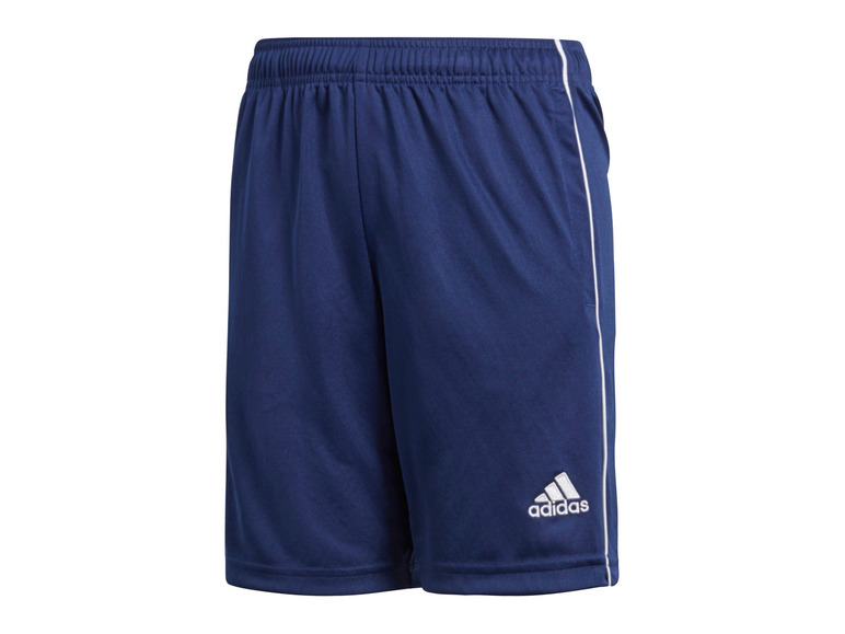 Modré sportovní kalhoty Adidas s bílým lemem