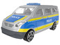 Hračka policejního auta v modré a žluté barvě.