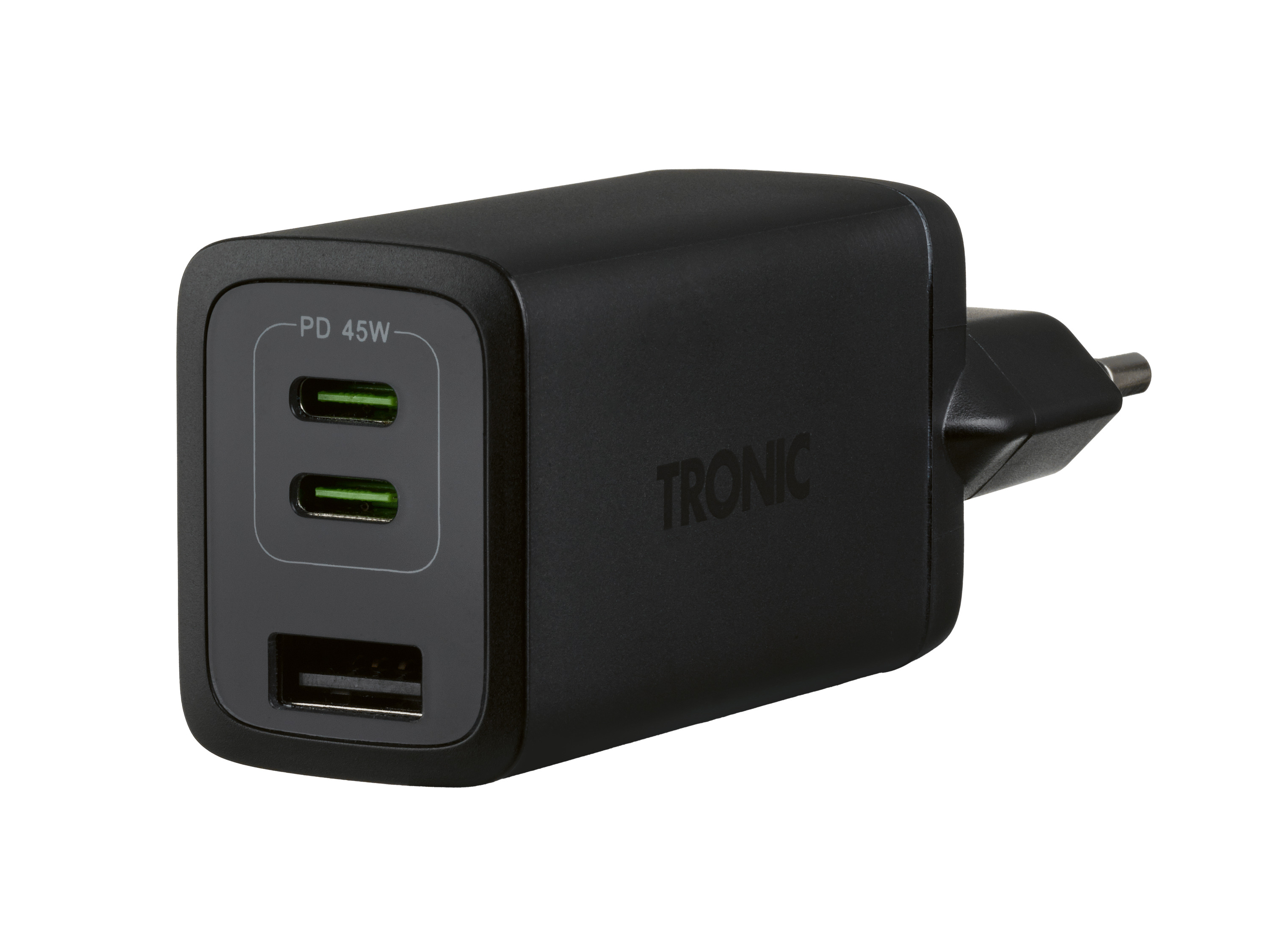 Tronic® Rychlonabíječka GaN, 45 W, 2x Usb-C a Usb-A (černá)