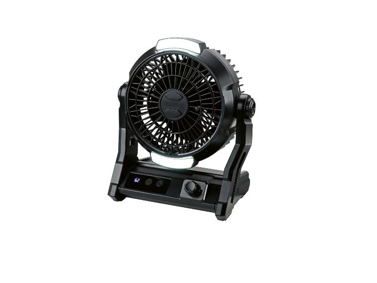 Černý stolní ventilátor s LED osvětlením a digitálním displejem
