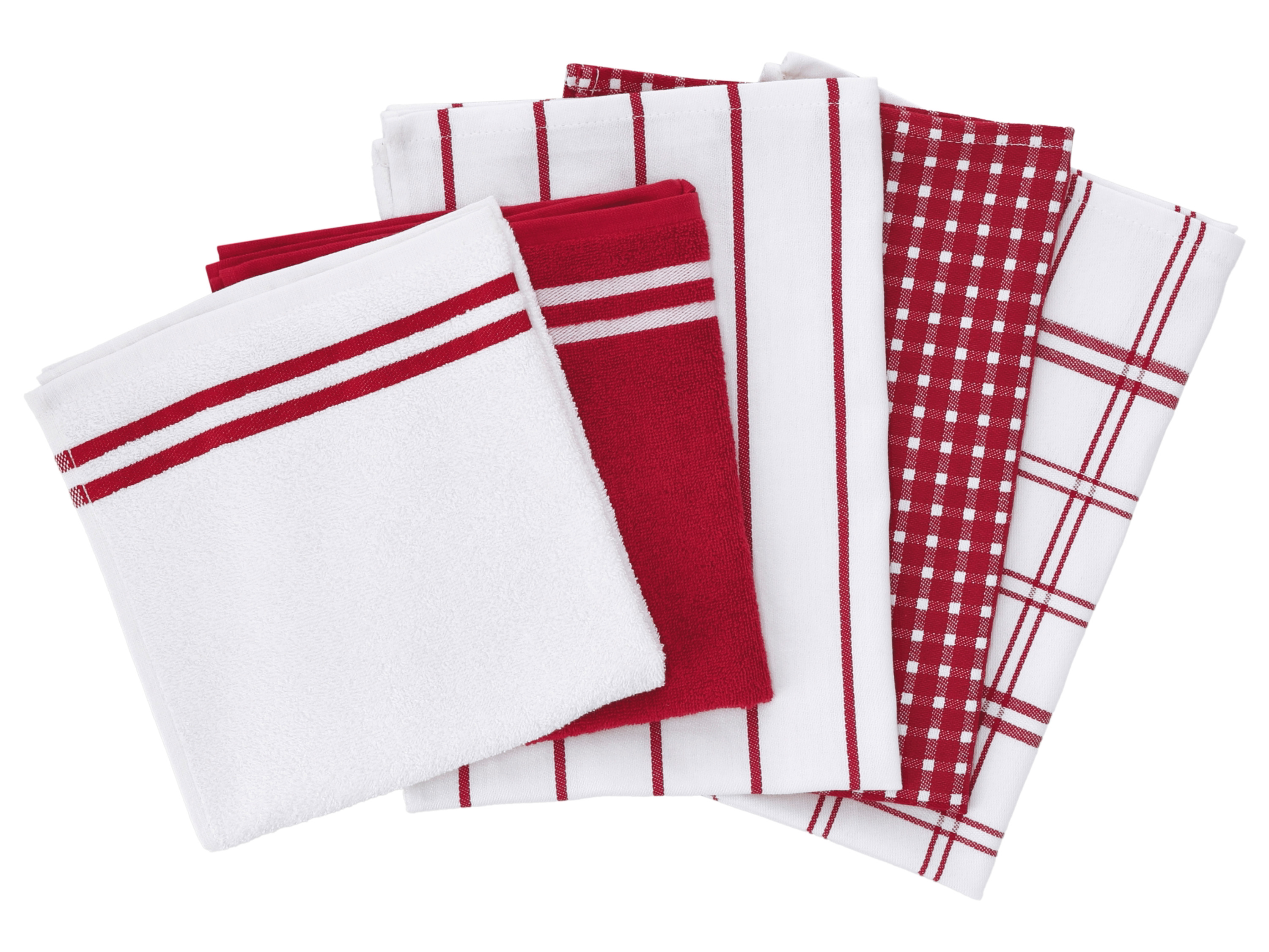 W5 Sada kuchyňských utěrek a ručníků, 5dílná (červená/bílá)