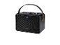 Černý přenosný Bluetooth reproduktor Silvercrest s koženým popruhem.