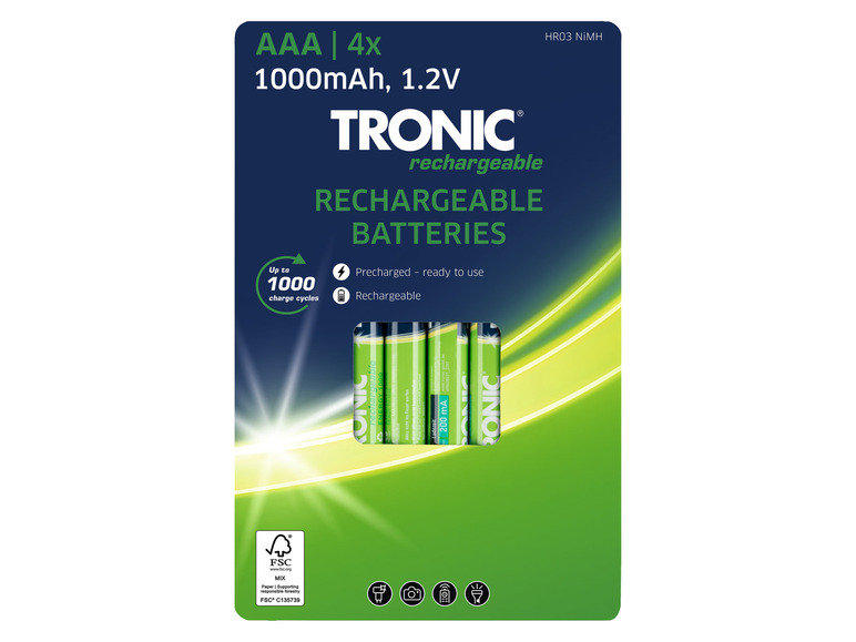 TRONIC® Nabíjecí baterie Ni-MH, 4 kusy (AAA – mikrotužková)