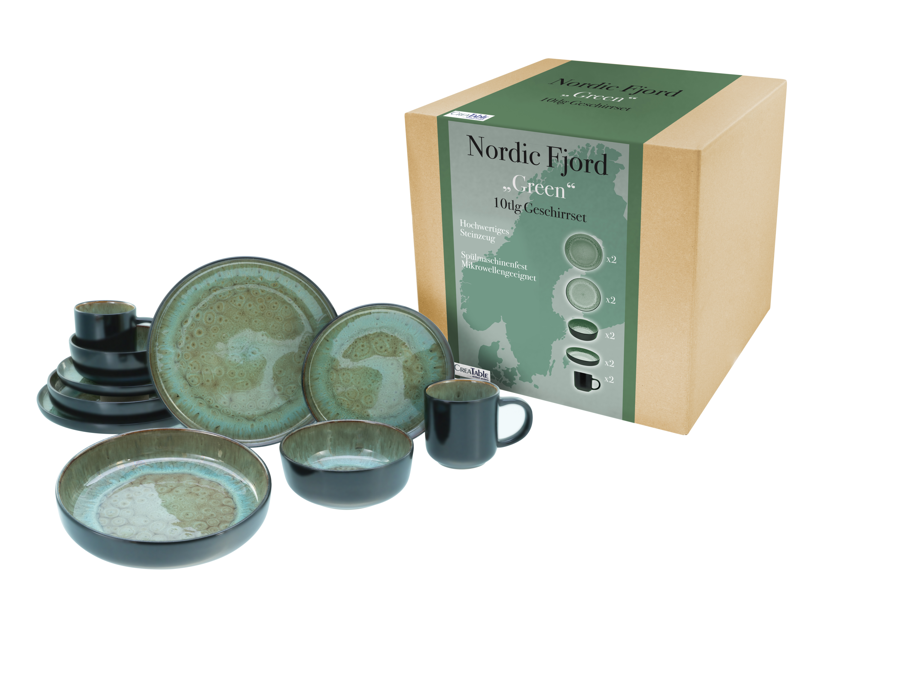 Creatable Sada nádobí Nordic Fjord (10dílný kombinovaný servis, zelená)