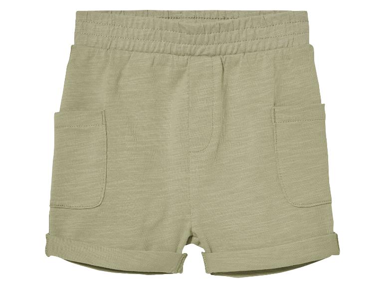 Krátké kalhoty pro miminka khaki barvy s kapsami, ležérní styl.