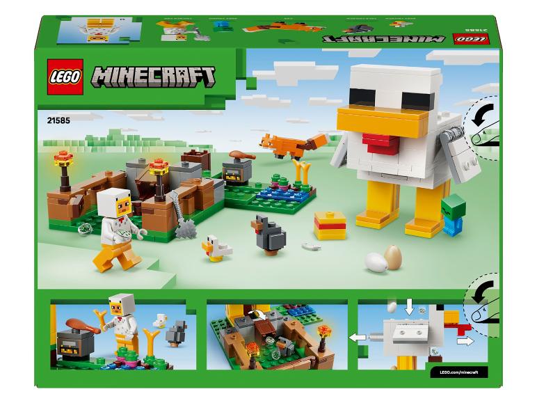 Stavebnice s motivem Minecraftu s kurníkem, postavami a zvířaty.