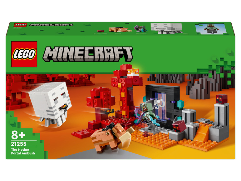 LEGO Minecraft sada s Nether portálem, Witherem a Piglinem.