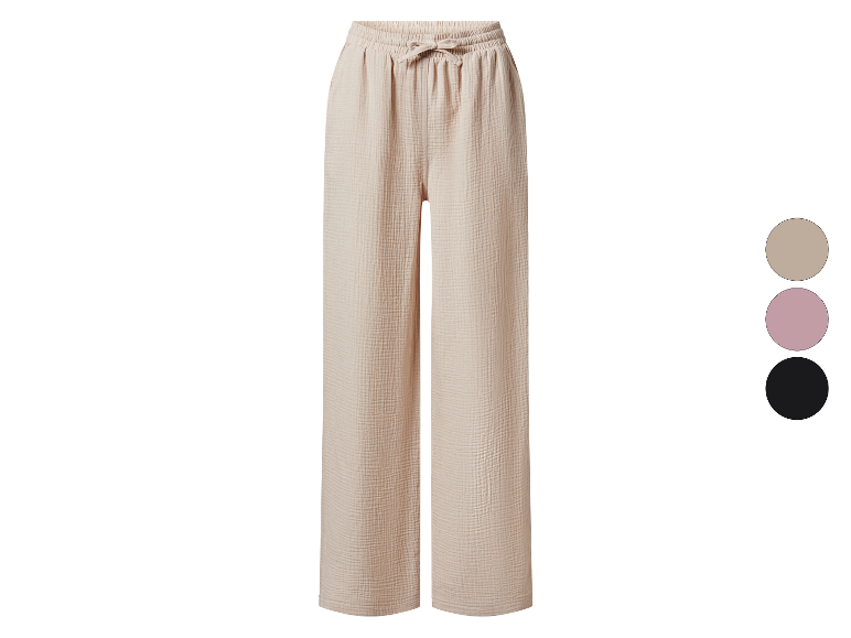 Široké, volné, pískové bavlněné kalhoty se šňůrkou.