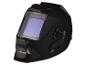 Černá automatická svářečská kukla s fialovým ochranným sklem a bočními ovladači.