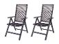 Dvě černé skládací zahradní židle s područkami