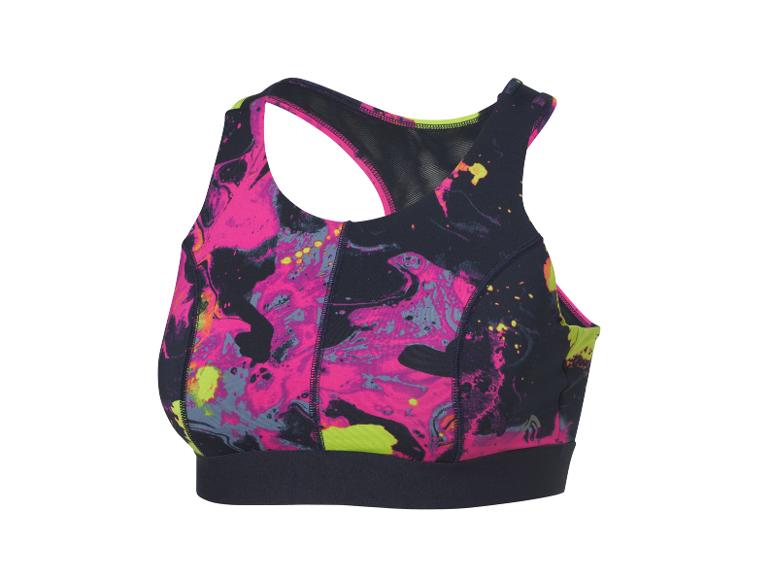 Živý růžovo-černý sportovní podprsenka s racerback designem.