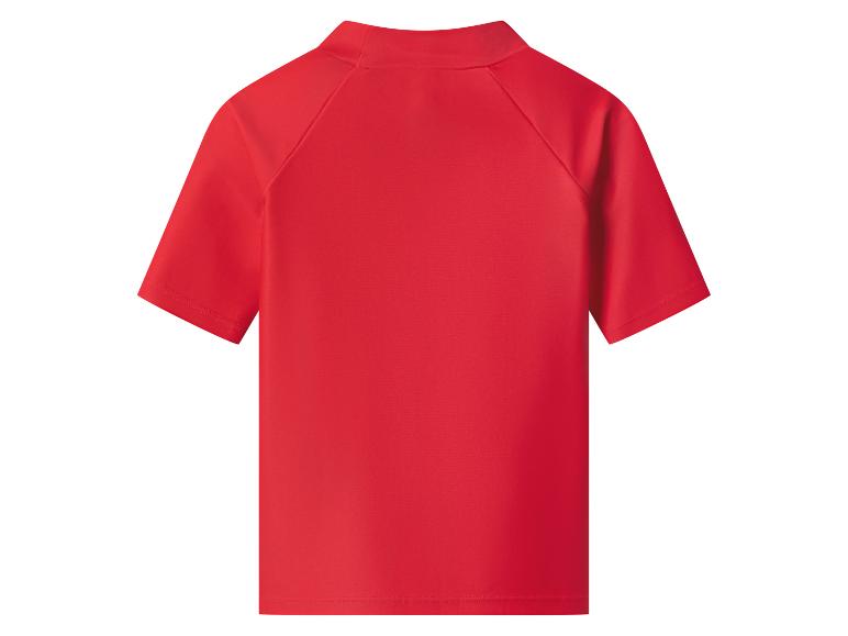 Červené dětské tričko s krátkým rukávem a stojáčkem, zadní pohled.