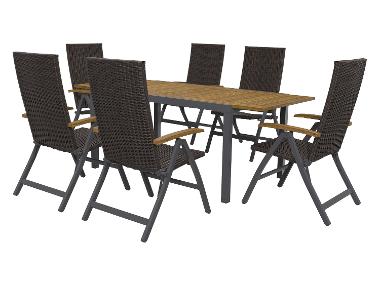 Sada hliníkového zahradního nábytku s rozkládacím stolem a křesly Valencia, 7dílná, hnědá