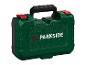 Zelená krabička na nářadí Parkside s rukojetí.