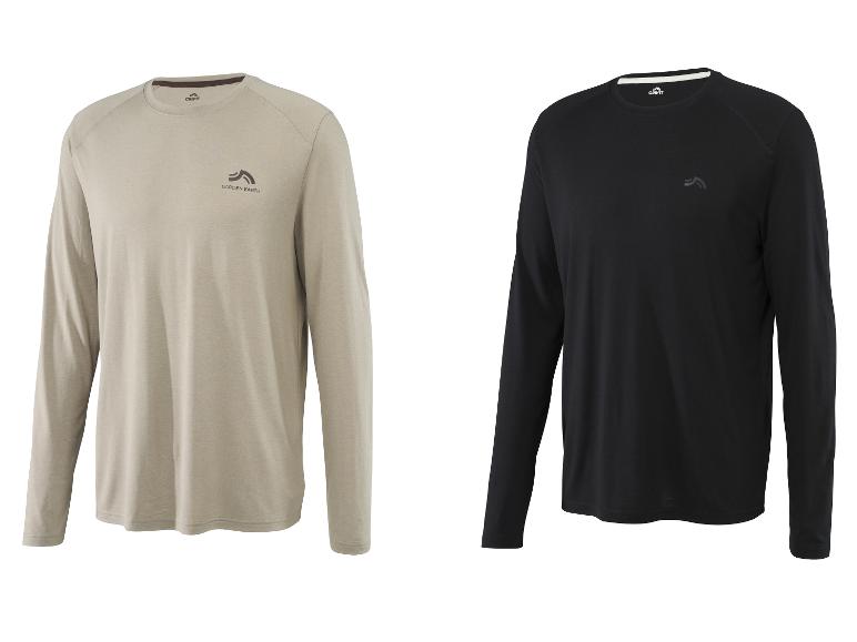 Dvě trička s dlouhým rukávem CRIVIT, jedno béžové a jedno černé, s logem 'GARDEN EARTH'.