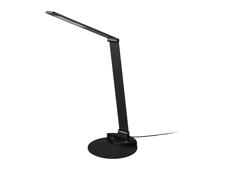 Černá skládací stolní lampa s LED osvětlením.