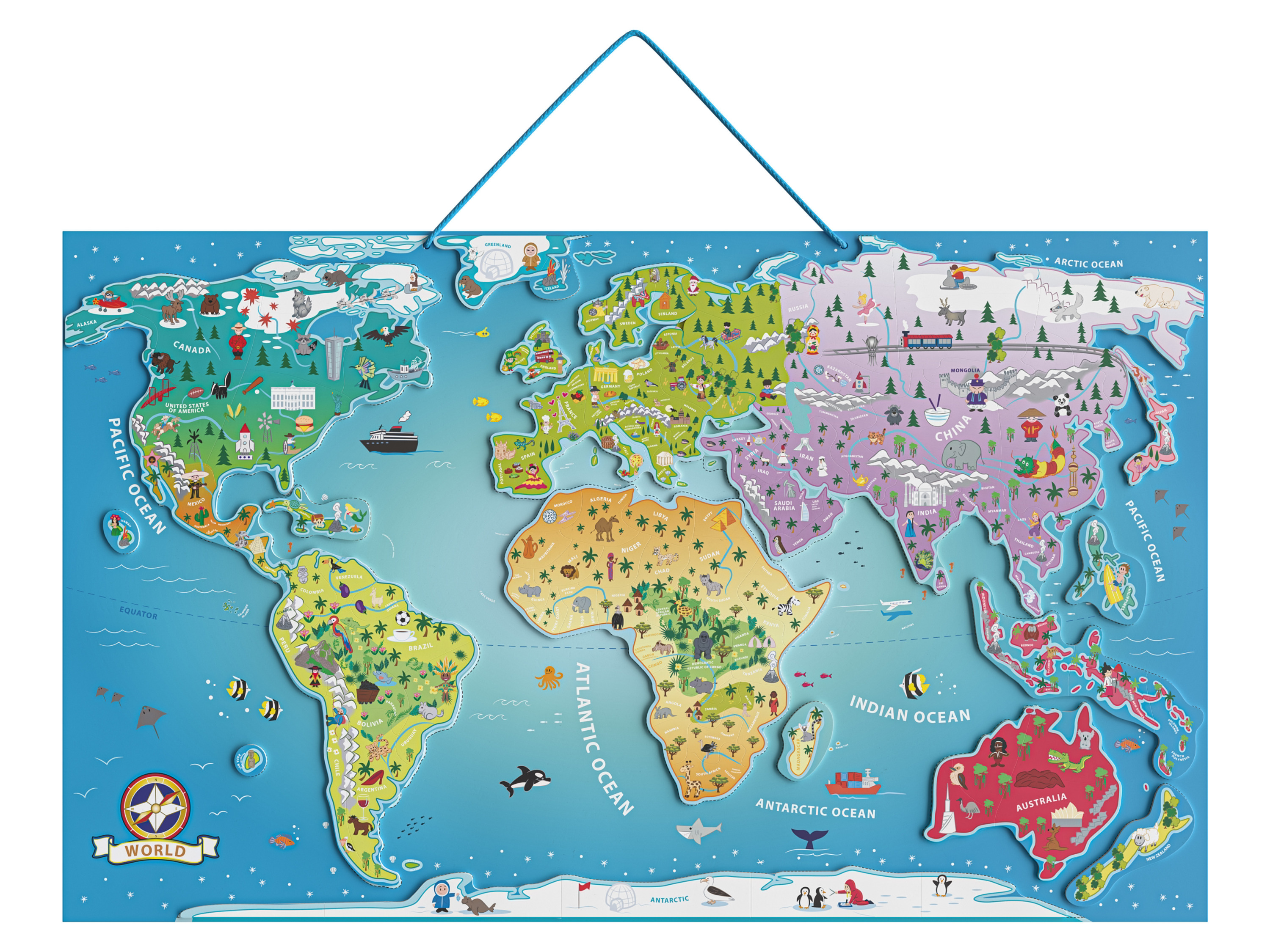 Playtive Dřevěná magnetická mapa (mapa světa)