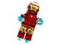 Červeno-zlatá LEGO minifigurka Iron Mana s modrými efekty pohonu.