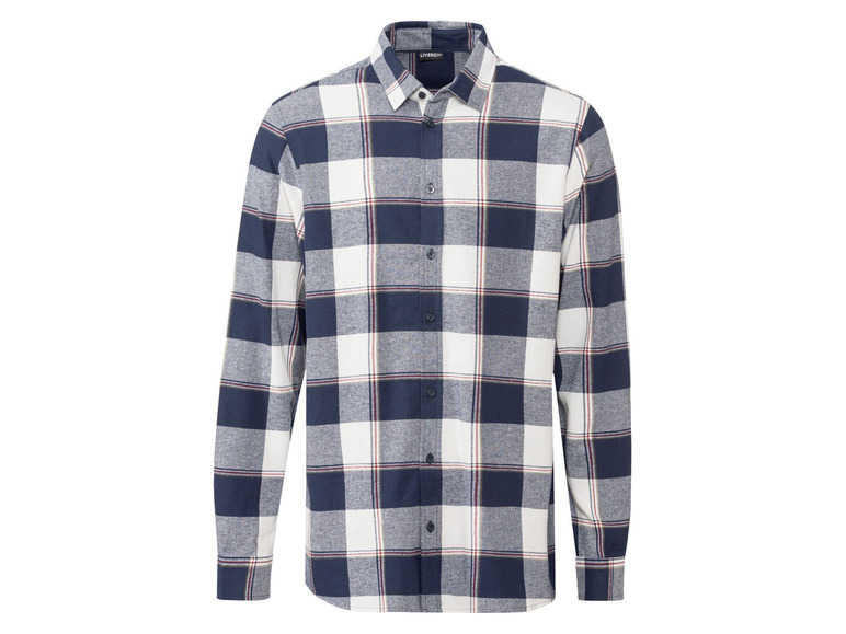 LIVERGY Pánská flanelová košile (M (39/40), námořnická modrá / bílá)