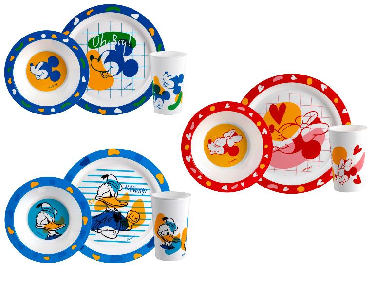 Dětská souprava nádobí Disney: talíře, misky a hrnečky s Mickeym a Donaldem.