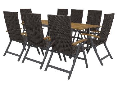 Sada hliníkového zahradního nábytku s rozkládacím stolem a křesly Valencia, 9dílná, hnědá