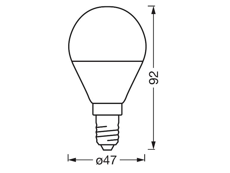 Technický výkres žárovky s rozměry: výška 92 mm, průměr 47 mm.